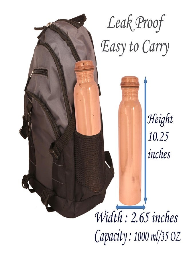 INDTRESOR Pure Copper Water Bottle - Handcrafted - Ayurveda health benefits - Large 1000 ml - Leak proof - Easy to carry for Sports, Fitness, Yoga, School -Natural Copper Finish - Image 4